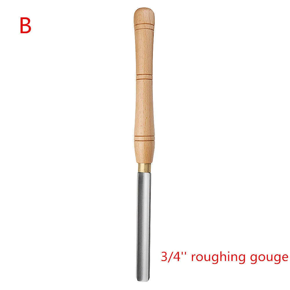 8-piece chrome vanadium steel woodturning tool set presented in an open wooden box.