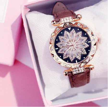 Women's diamond bezel watch with round 32mm dial available in nine colours including red, purple, green, blue, black, pink, light brown, grey, brown
