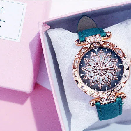 Women's diamond bezel watch with round 32mm dial available in nine colours including red, purple, green, blue, black, pink, light brown, grey, brown