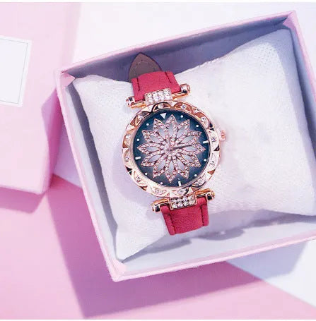 Women's diamond bezel watch with round 32mm dial available in nine colours including red, purple, green, blue, black, pink, light brown, grey, brown