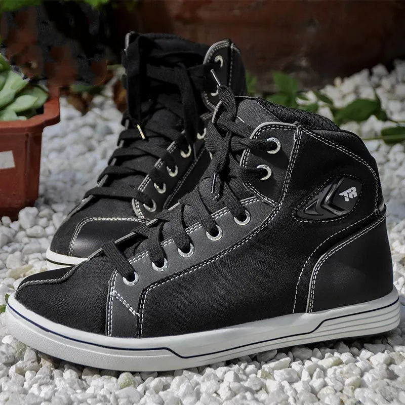Men's black motorcycle short boots with casual styling and anti-fall design for summer riding