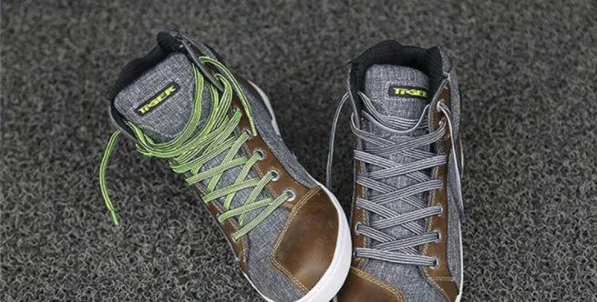 Men's black motorcycle short boots with casual styling and anti-fall design for summer riding