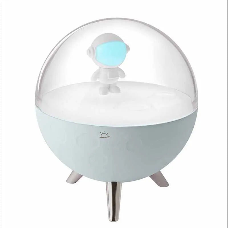 Cartoon LED night light with plastic shade showing blue and white colour options