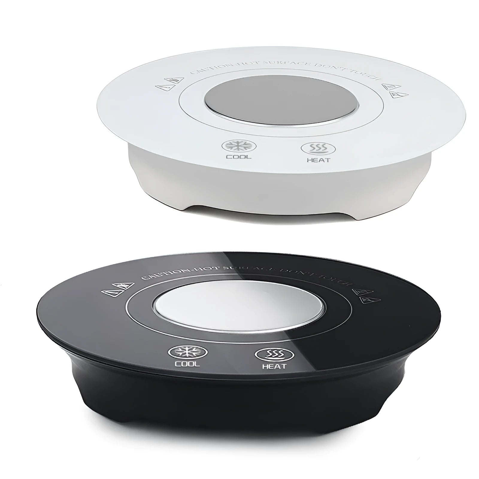 USB-powered hot and cold beverage coaster with tempered glass surface measuring 152x31mm