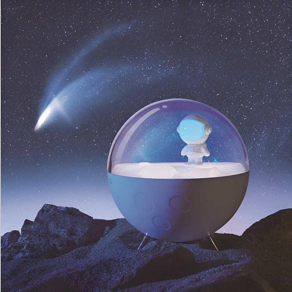 Cartoon LED night light with plastic shade showing blue and white colour options
