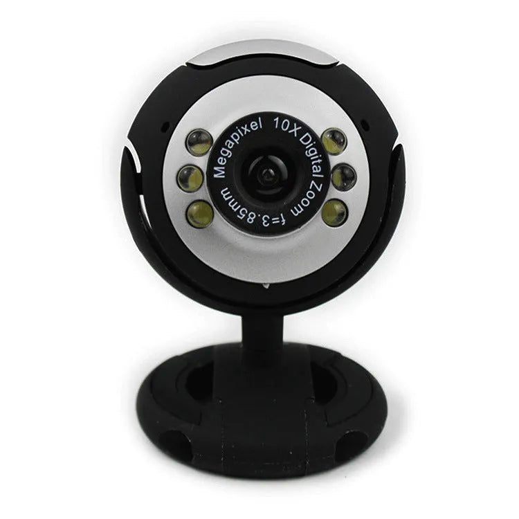 USB webcam with six white LED lights around the lens for night vision video calling