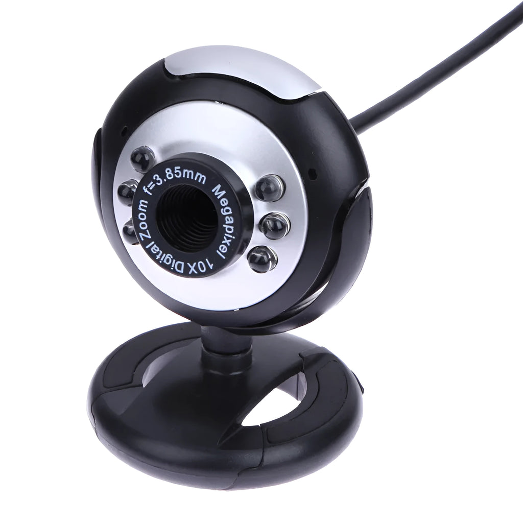 USB webcam with six white LED lights around the lens for night vision video calling
