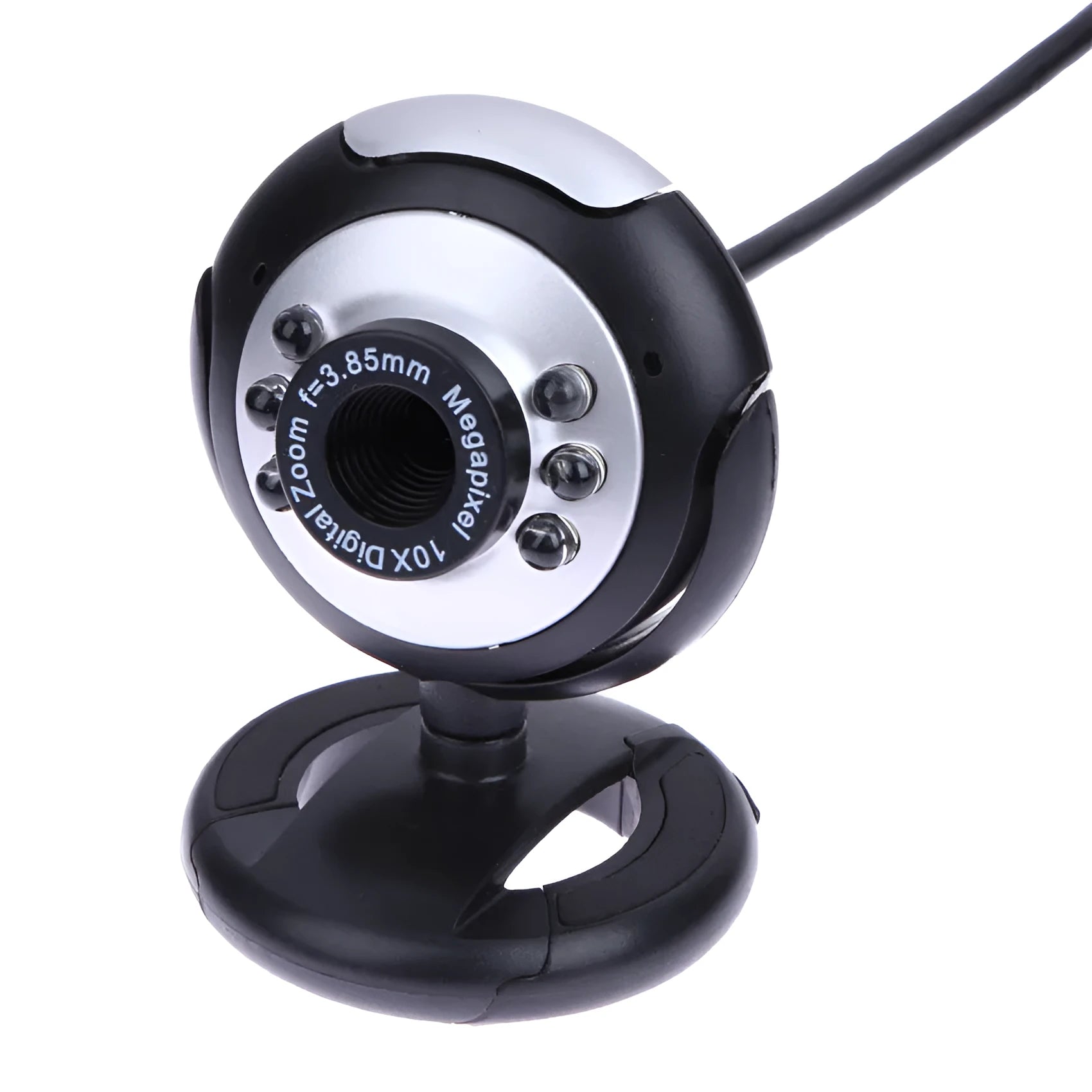 USB webcam with six white LED lights around the lens for night vision video calling