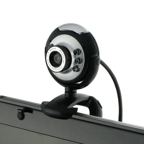 USB webcam with six white LED lights around the lens for night vision video calling