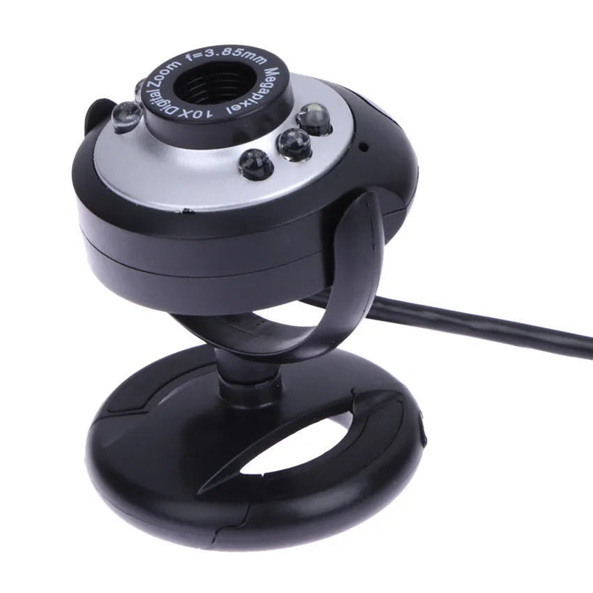 USB webcam with six white LED lights around the lens for night vision video calling