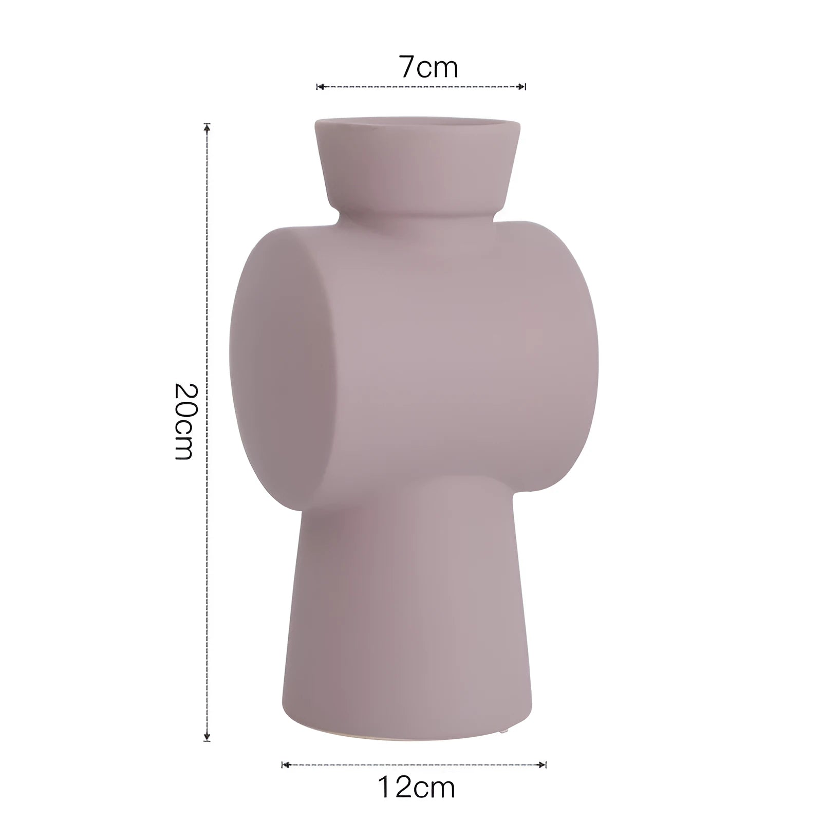 Nordic style ceramic vase with hammer texture glaze in beige, brown, or purple colours on a shelf.