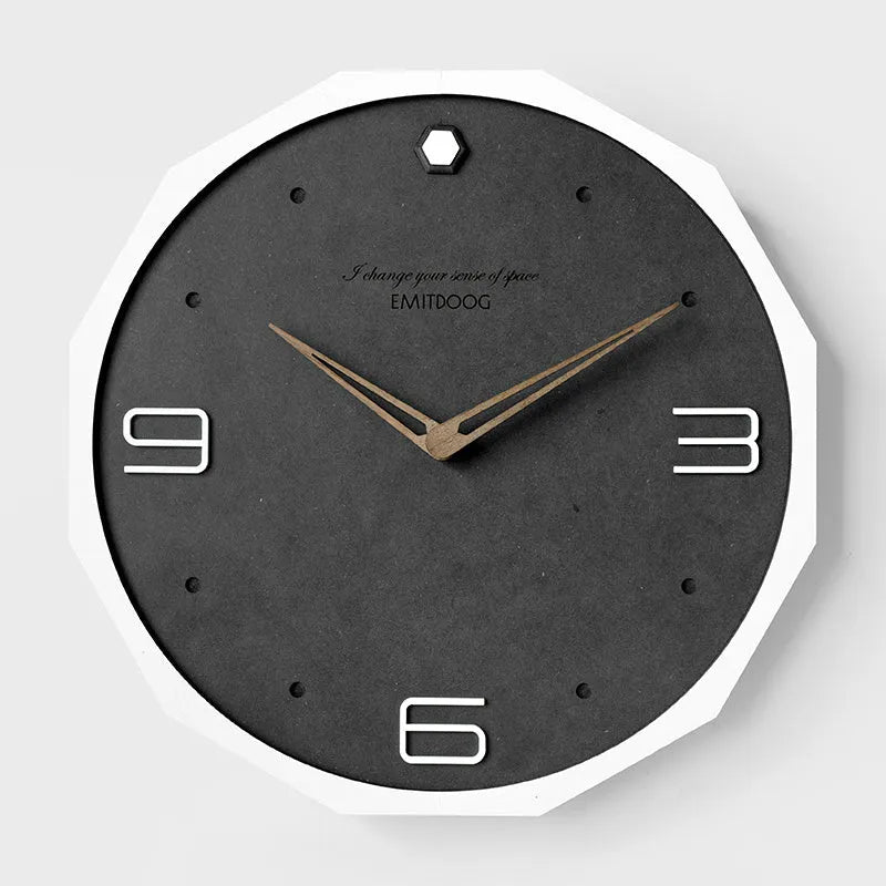 Nordic minimalist round wall clock with perforated numbers in 12-inch diameter