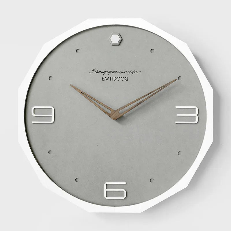 Nordic minimalist round wall clock with perforated numbers in 12-inch diameter