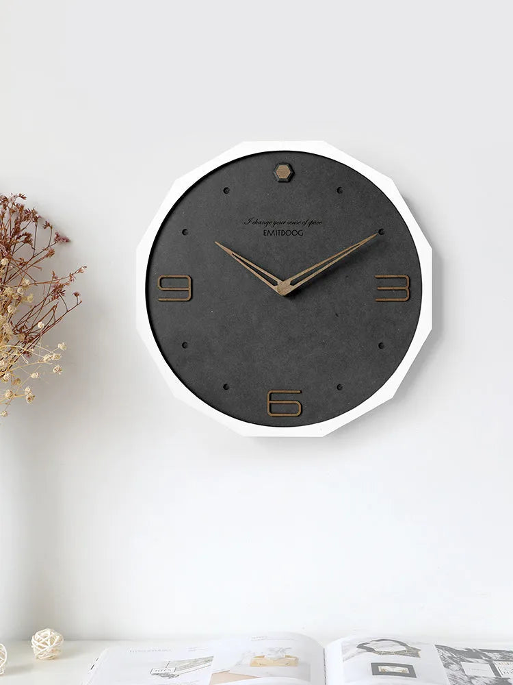 Nordic minimalist round wall clock with perforated numbers in 12-inch diameter