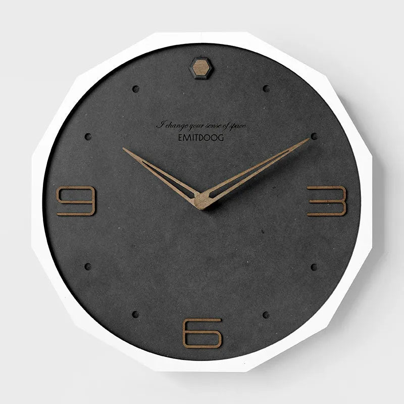 Nordic minimalist round wall clock with perforated numbers in 12-inch diameter