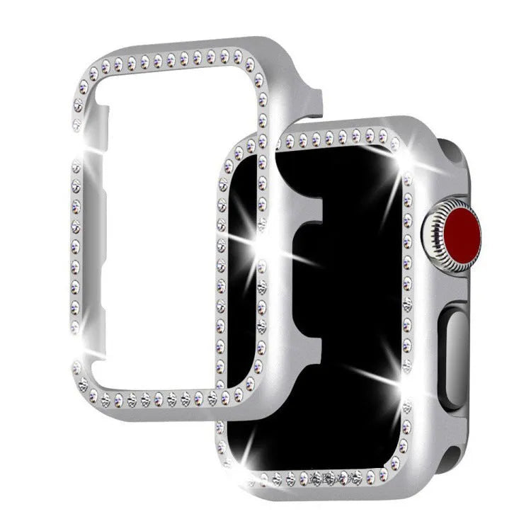 Silver aluminium alloy diamond frame protective case for an Apple Watch