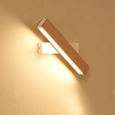 Modern wooden LED wall lamp with adjustable lighting bar in black or white finish