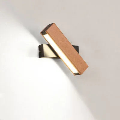 Modern wooden LED wall lamp with adjustable lighting bar in black or white finish
