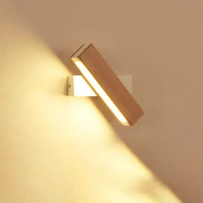 Modern wooden LED wall lamp with adjustable lighting bar in black or white finish