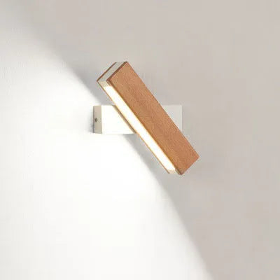 Modern wooden LED wall lamp with adjustable lighting bar in black or white finish