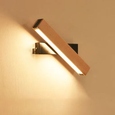 Modern wooden LED wall lamp with adjustable lighting bar in black or white finish