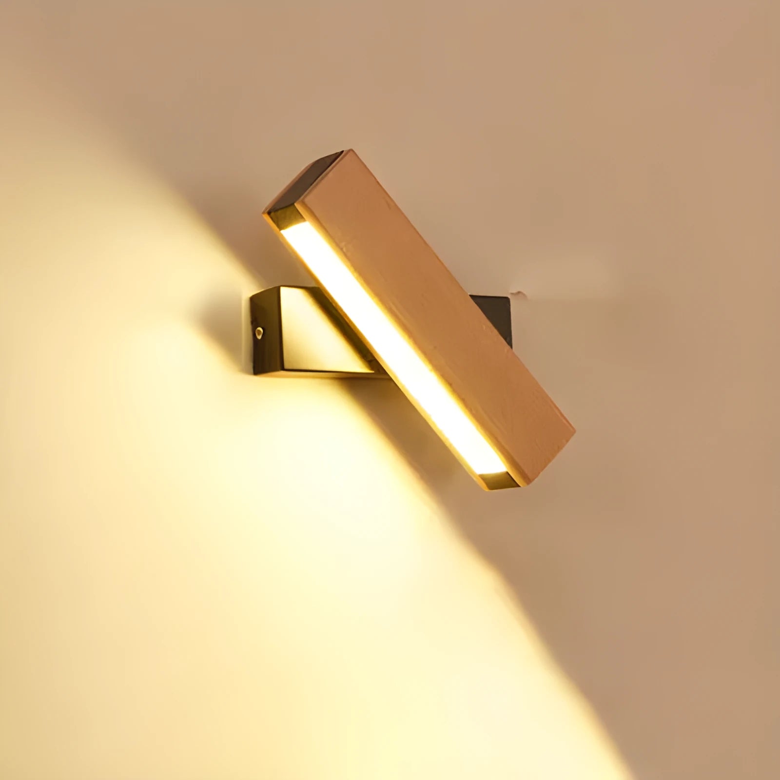 Modern wooden LED wall lamp with adjustable lighting bar in black or white finish