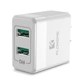 Black and white dual voltage travel charger with USB port for European and American standards