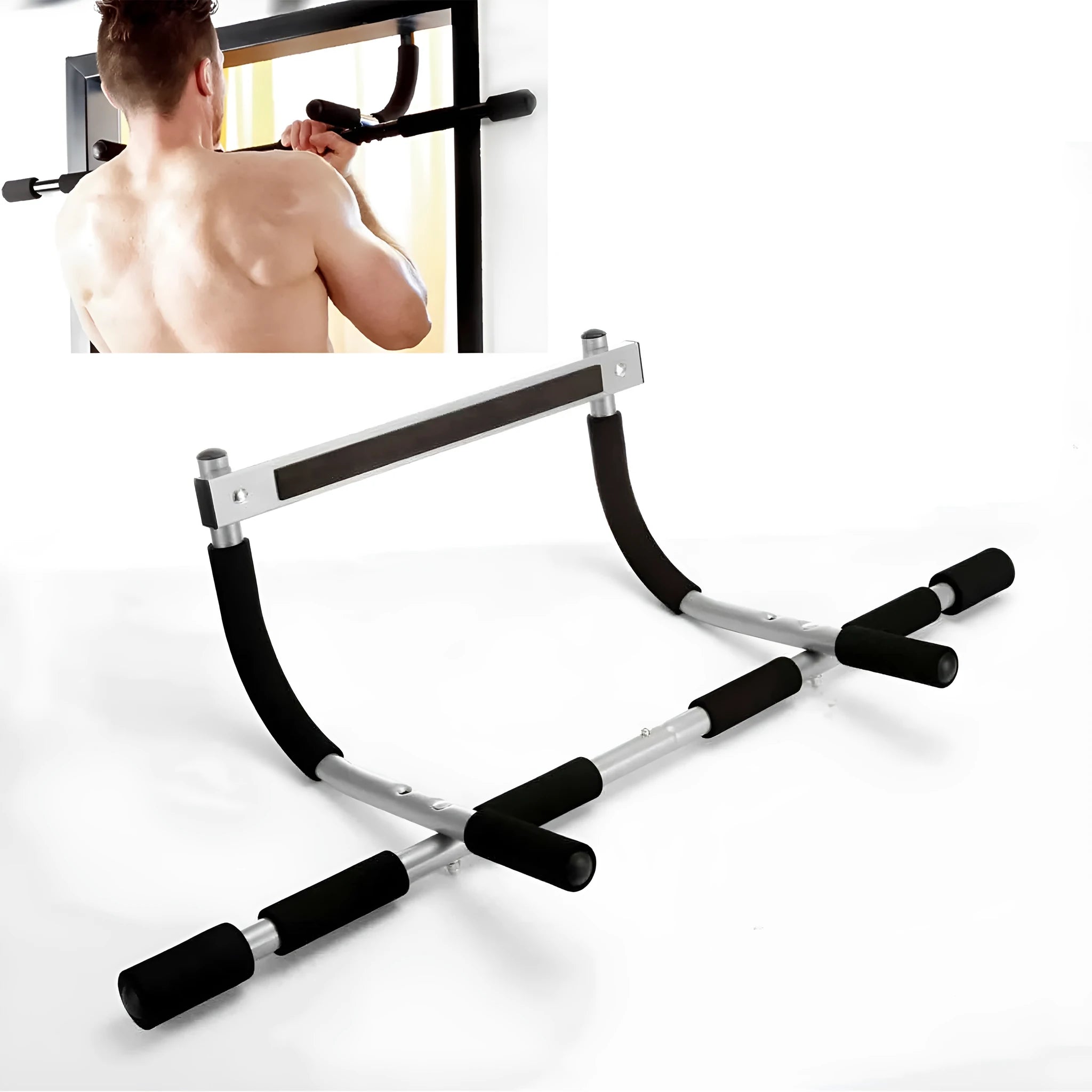 Black steel pull-up bar fitness equipment with 92.5cm width for indoor home workouts
