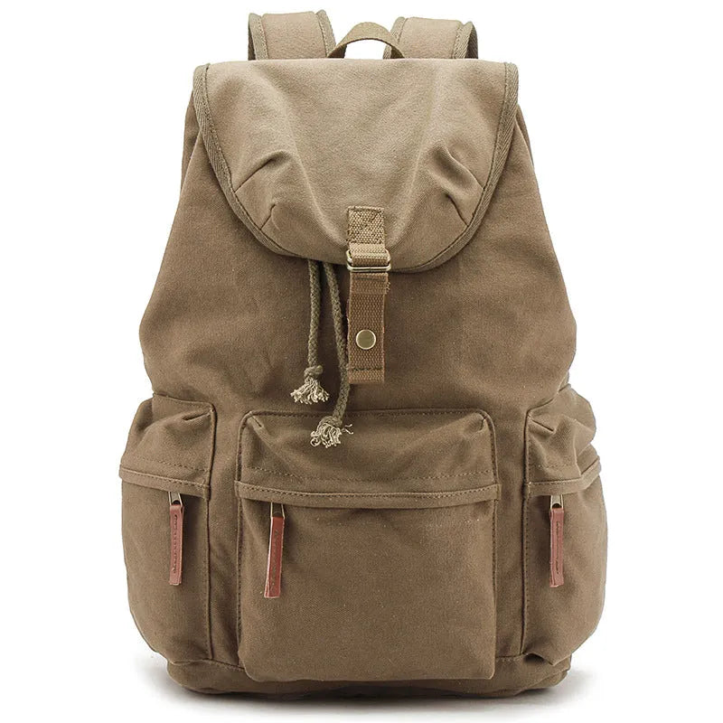 Canvas camera bag in Gray with rain cover, shoulder strap, and soft handle for SLR photography