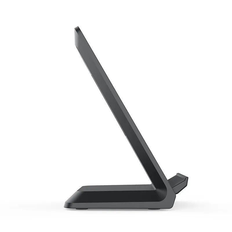 Black Vertical Pro Fast Wireless Charger upright with indicator light, 2000mA, 5V input, 122x73x83mm