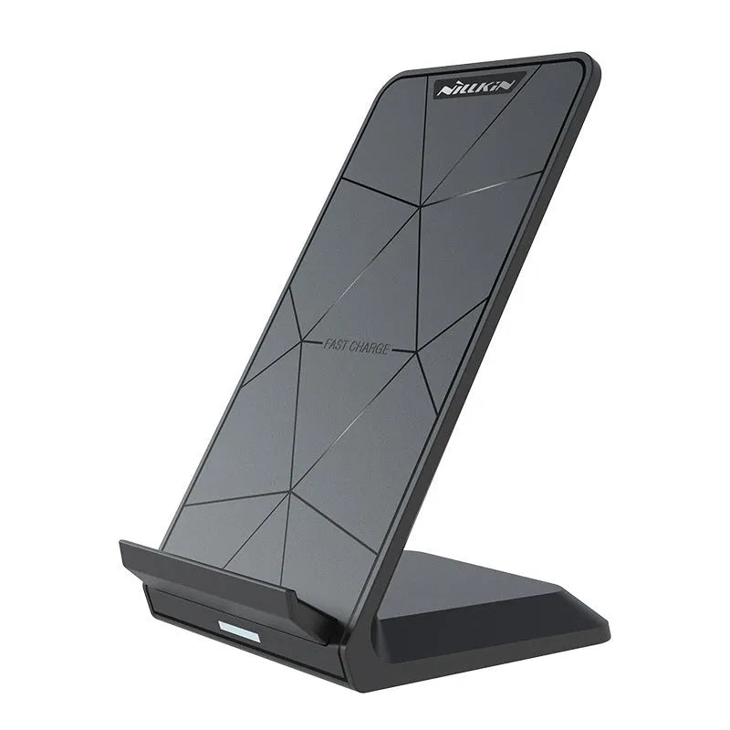 Black Vertical Pro Fast Wireless Charger upright with indicator light, 2000mA, 5V input, 122x73x83mm