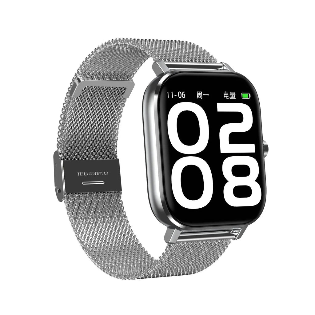 Smart health bracelet on wrist showing 1.54-inch screen displaying heart rate and ECG data