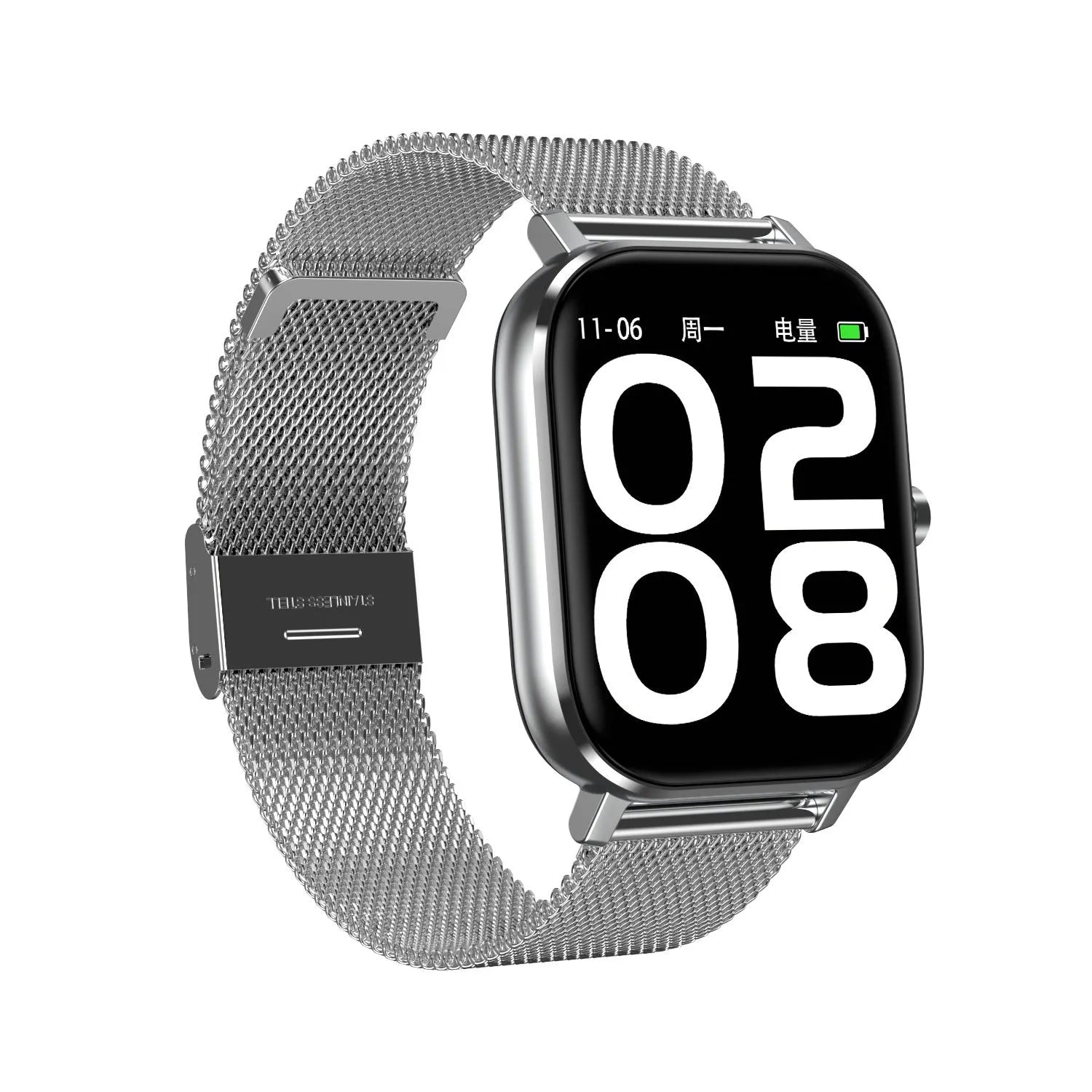Smart health bracelet on wrist showing 1.54-inch screen displaying heart rate and ECG data