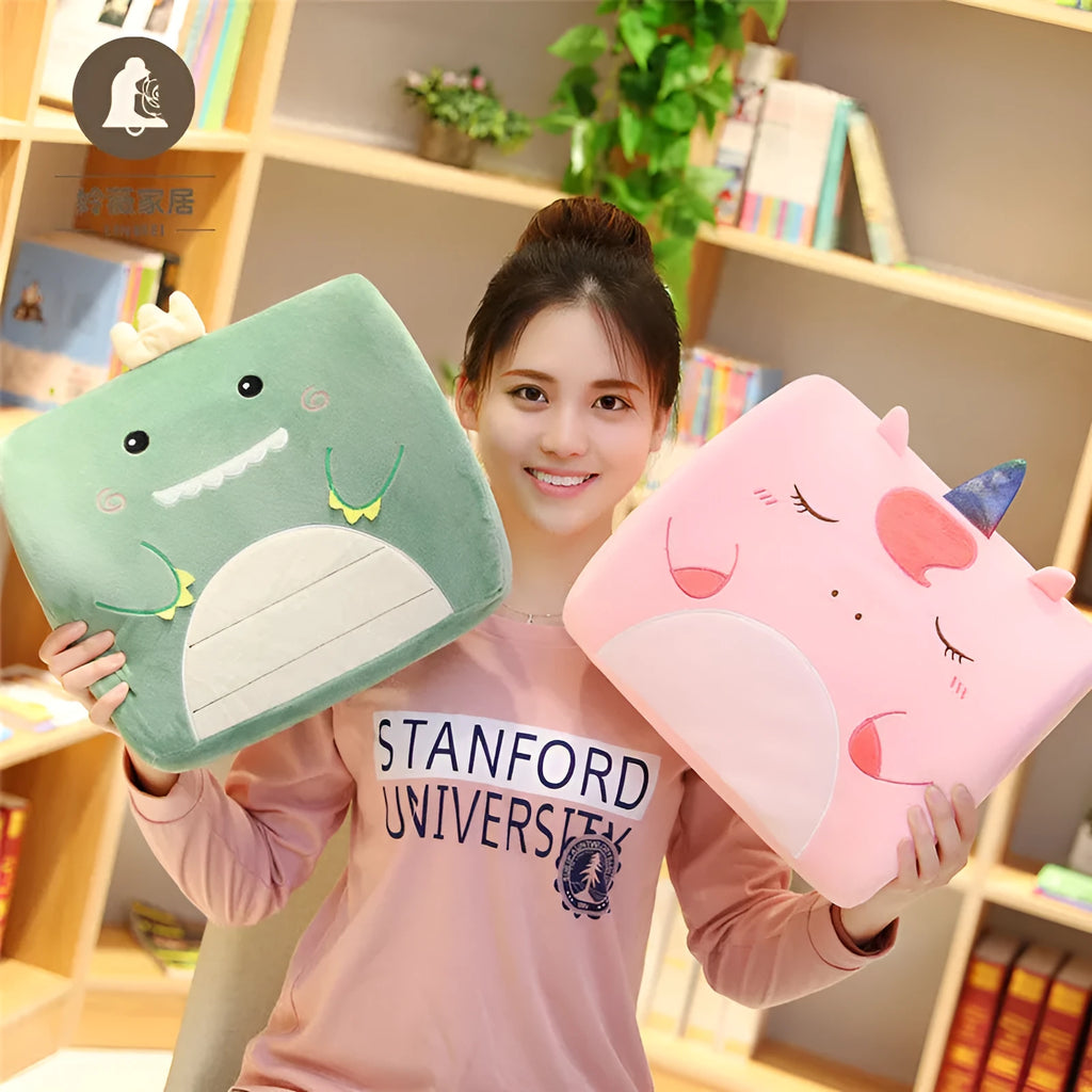 Cartoon embroidered memory foam car cushion with removable inner core in pink unicorn design