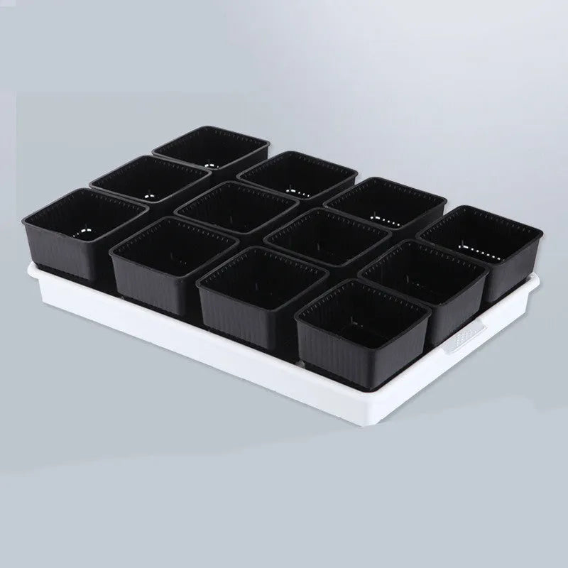 Meishi black and white resin flower pot set with tray for succulent and plant growing
