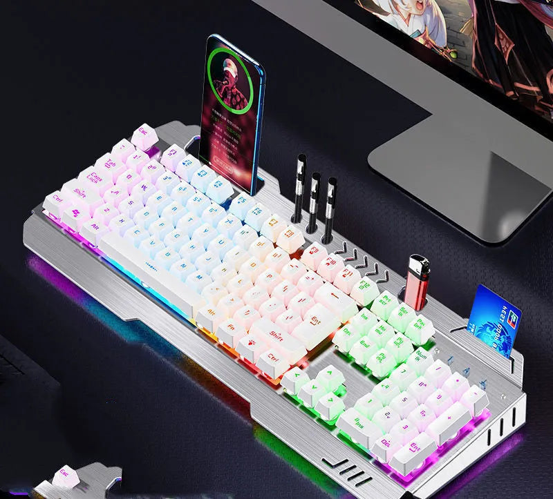 Mechanical keyboard mouse and earphone three-piece gaming set with light effects in metal black