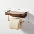 Solid walnut wood wall-mounted paper towel rack with brass fittings measuring 20x13x10cm
