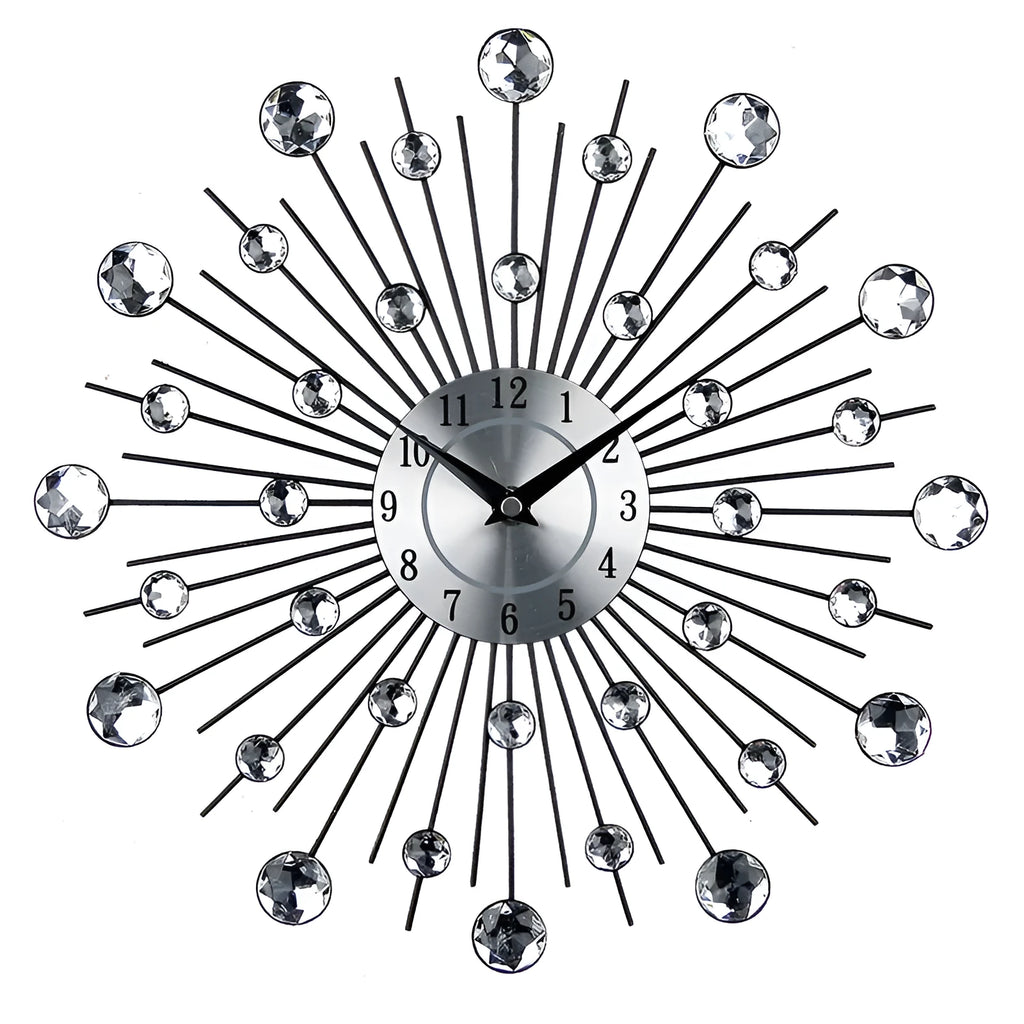 33cm diameter silver round wall clock with aluminium dial showing pointer and number display