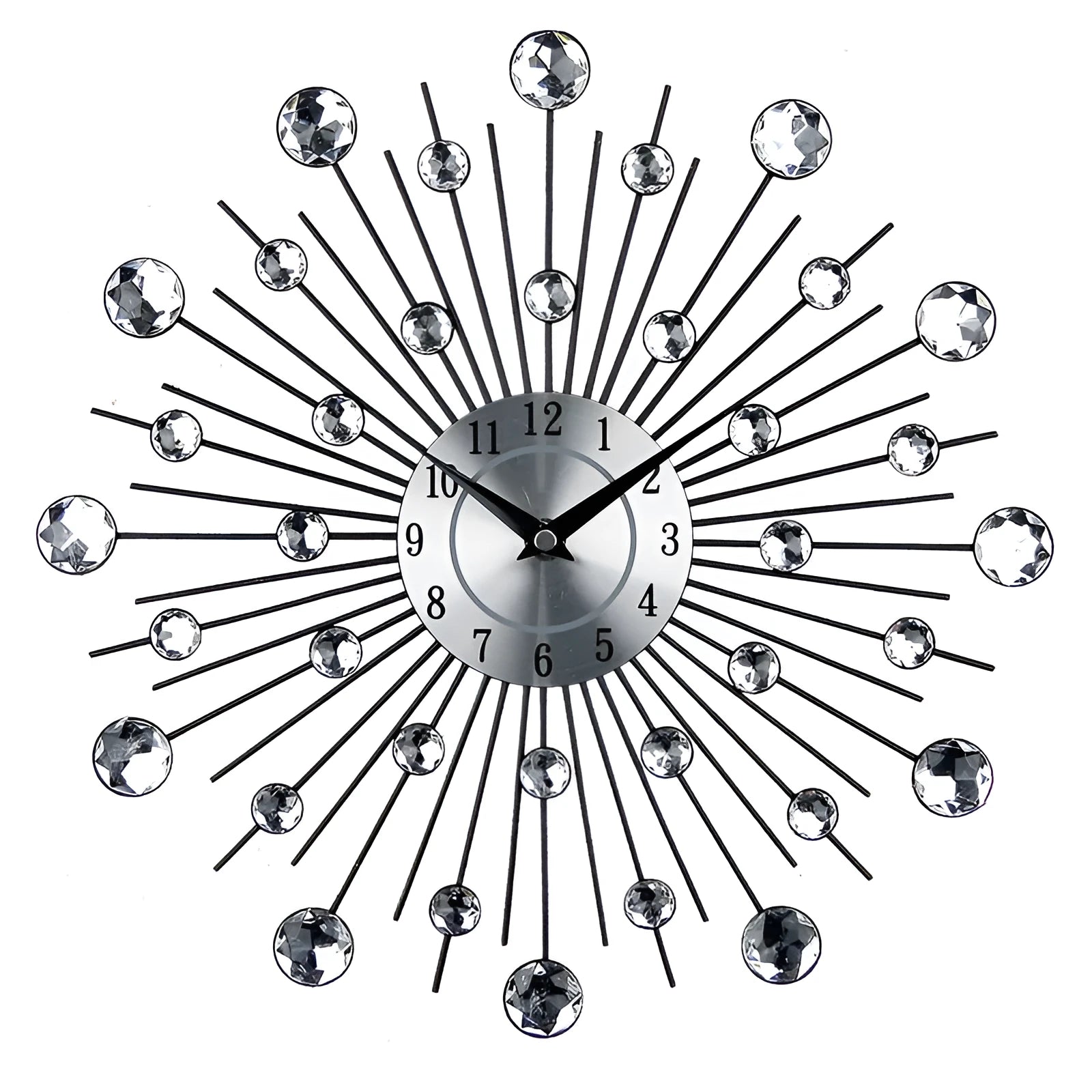 33cm diameter silver round wall clock with aluminium dial showing pointer and number display