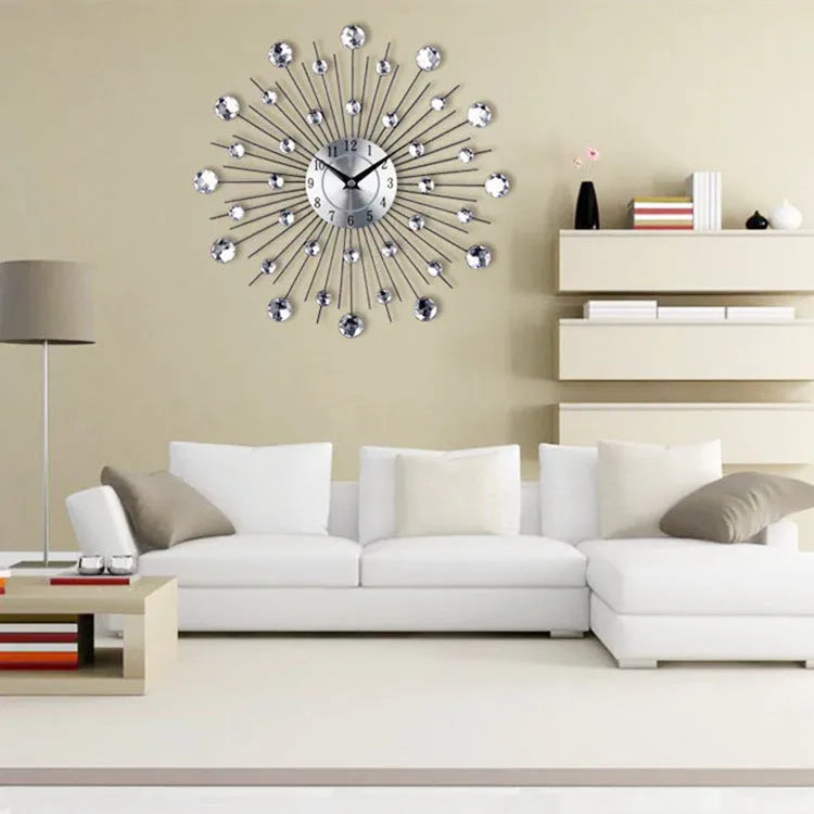 33cm diameter silver round wall clock with aluminium dial showing pointer and number display
