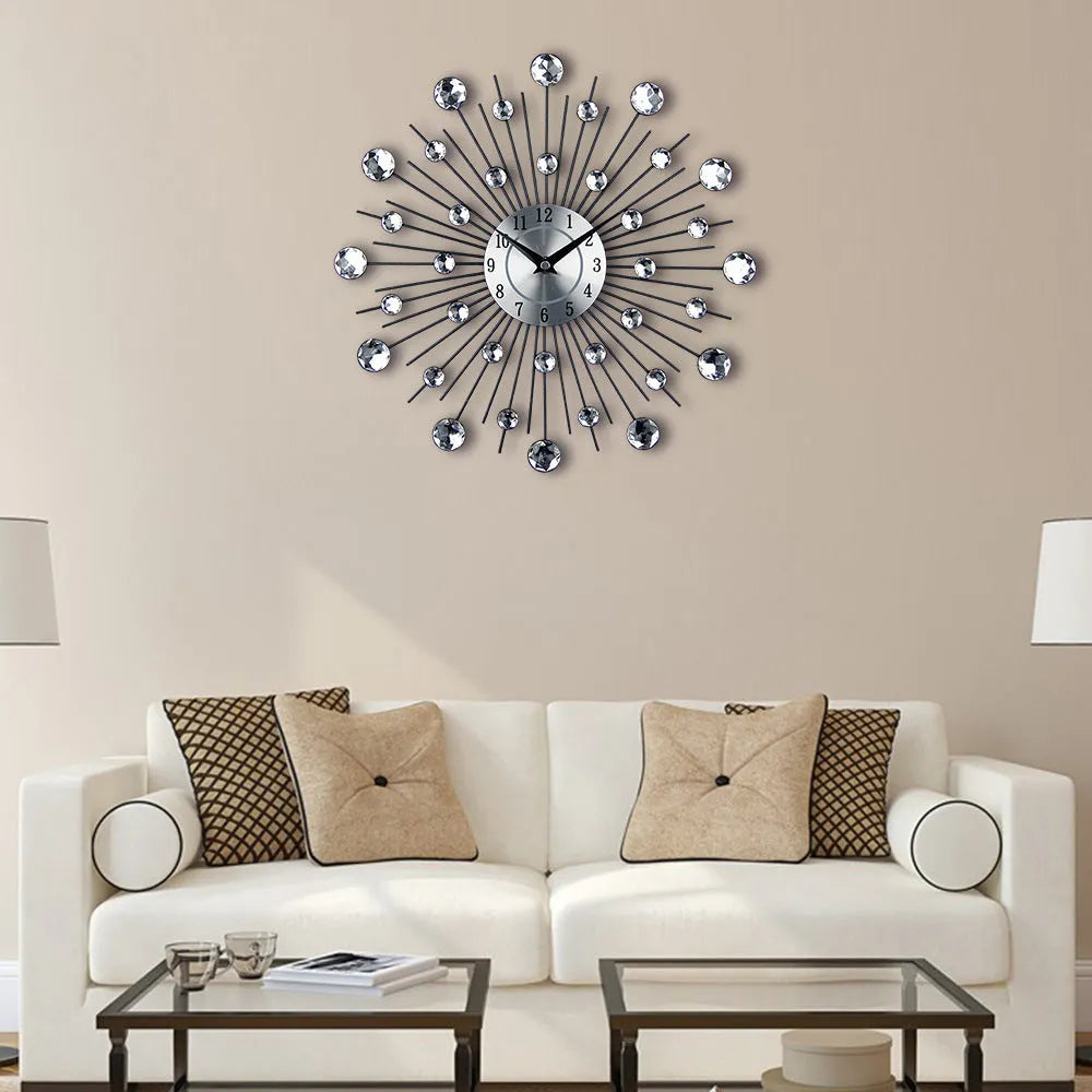33cm diameter silver round wall clock with aluminium dial showing pointer and number display