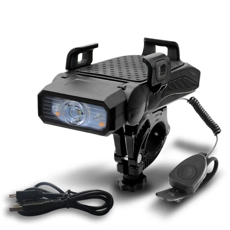 A rechargeable bicycle light shown in one of four colours: black, blue, green, or red, in either single or double lamp style.
