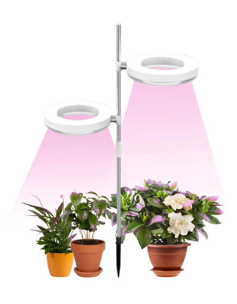 Compact plant growth lamp with LED lighting for desk plants showing full spectrum colour option