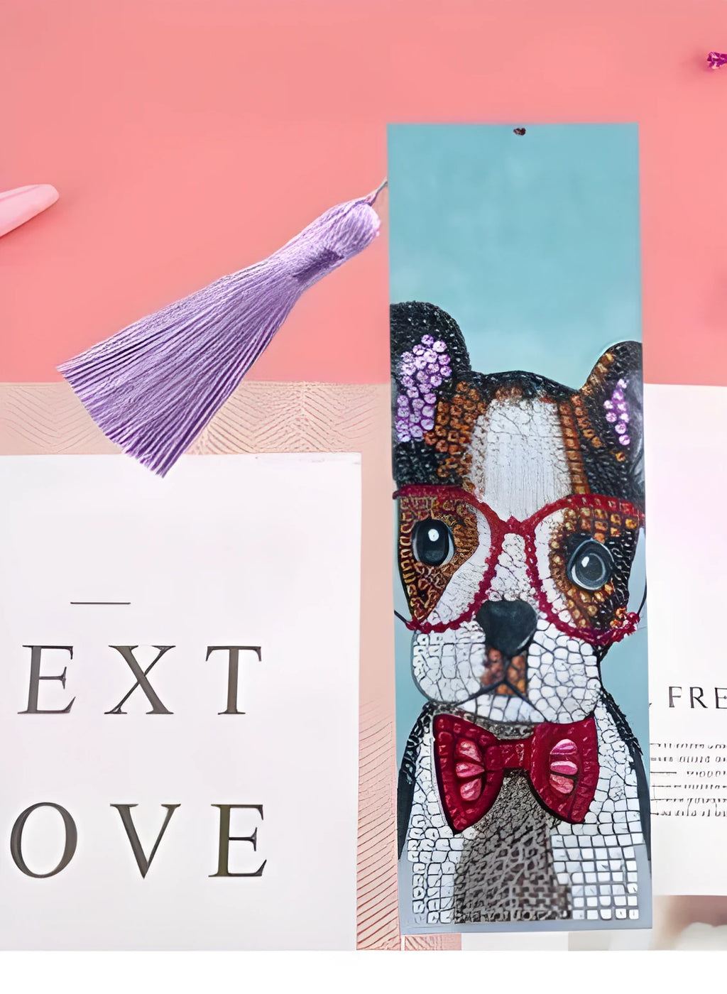 Handmade leather bookmark with diamond embroidered mandala flower pattern and special-shaped diamond accents