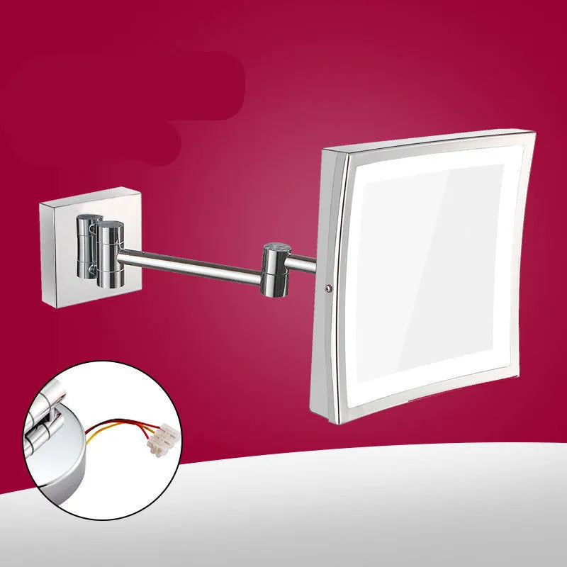 Stainless steel frame folding makeup mirror with illuminated 8.5 inch silver mirror