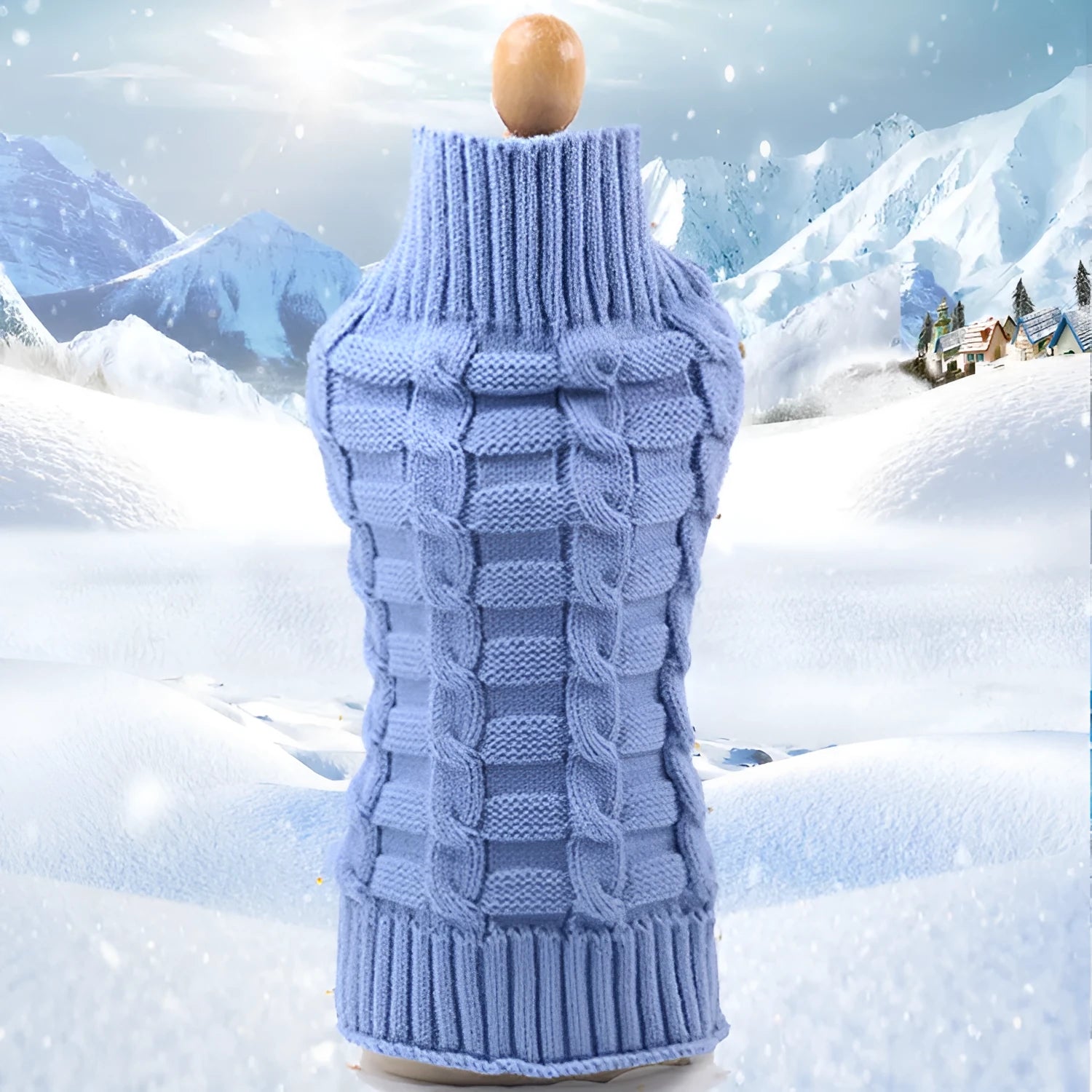 Cashmere twisted rope wool dog sweater shown in multiple colour options with size measurements displayed