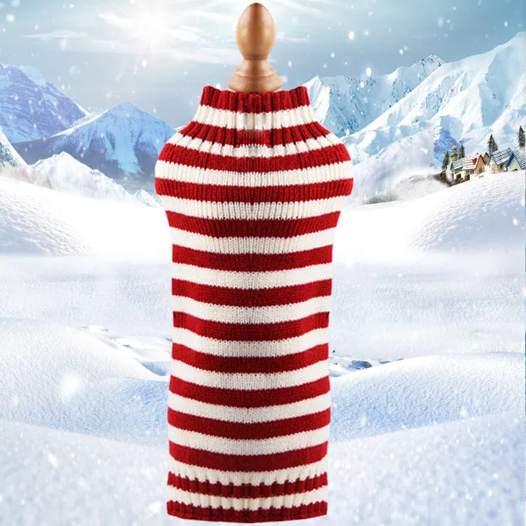 Cashmere twisted rope wool dog sweater shown in multiple colour options with size measurements displayed