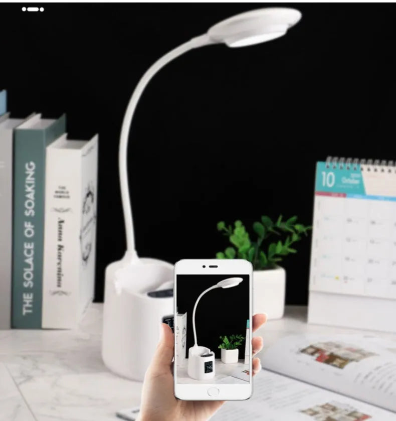 White desk lamp with touch switch and USB power for eye protection during learning