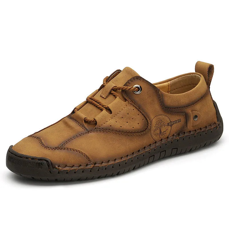 Men's black microfiber casual shoes with round toe on plain background