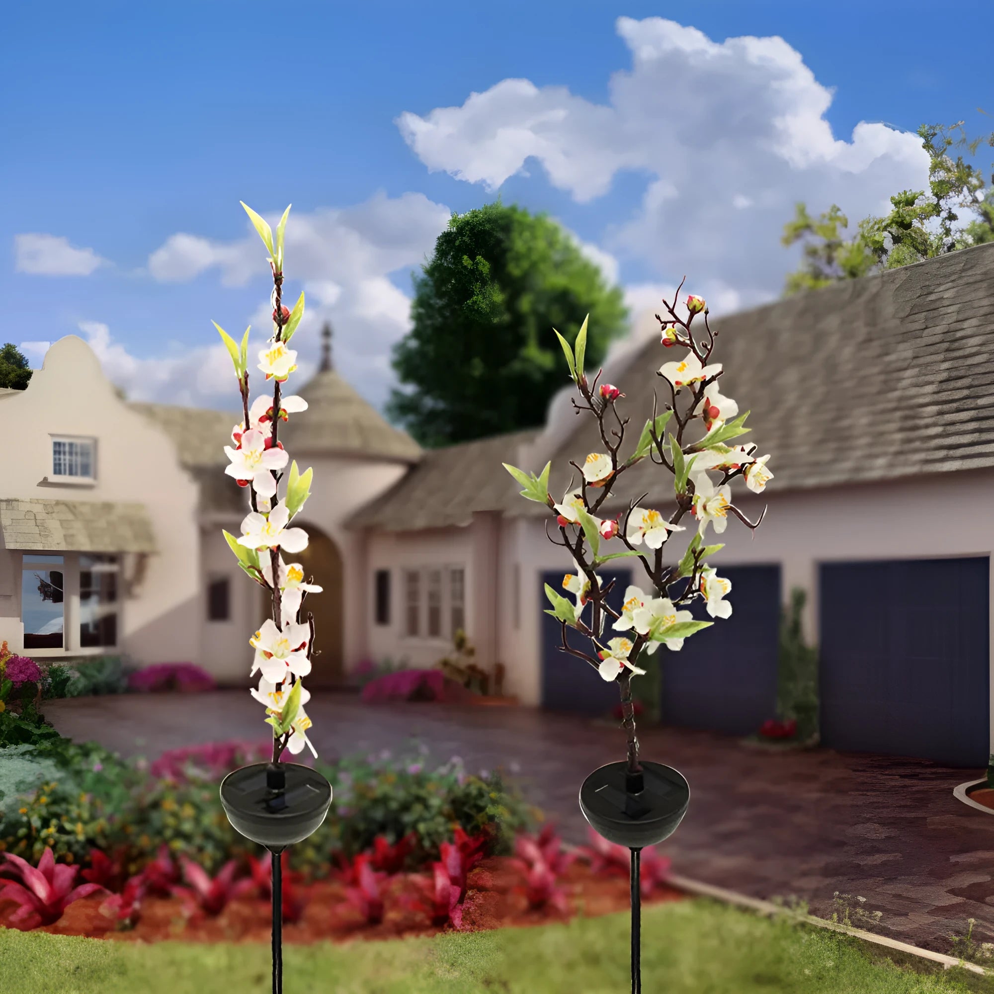 Solar-powered cherry blossom tree decorative garden lights with ground spike for outdoor use